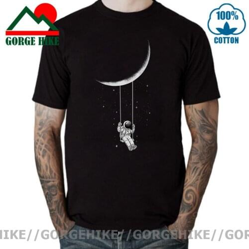 GorgeHike Funny Galaxy Space Astronaut T-shirt Plus Size Moon Swing T shirt men Oversized 5XL Authentic Big Tall 150KG Guys Gift