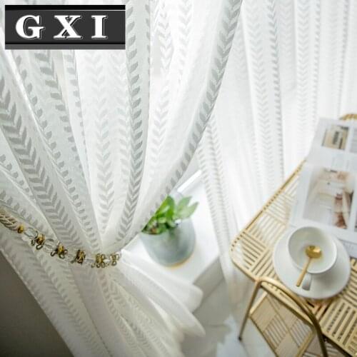GXI Curtains Kitchen Window Flexible Soft Living Room White Sheer Curtains Leaf Pattern Short Tulle Drapes Single Panels M245-3