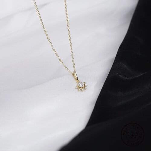 HI MAN 925 Sterling Silver Plating 14K Gold Korean Sun Crystal Pendant Necklace Women Simple Wild Party Gift Jewelry