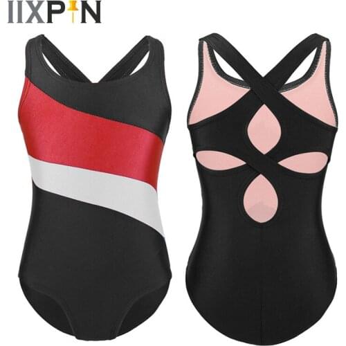 IIXPIN Kids Girls Ballet Tank Leotard Sleeveless Color Block Flower Petal Shaped Back Children Dance Gymnastics Leotard Jumpsuit