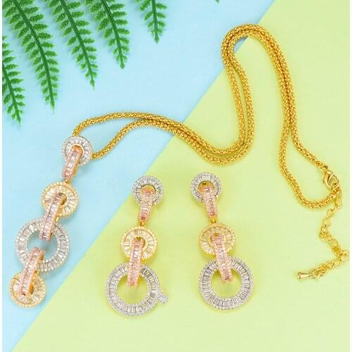 LARRAURI Luxury AAA Cubic Zirconia Pendant Chain Jewelry Sets Necklace Drop Dangle Earrings Fashion Wedding Jewelry Sets