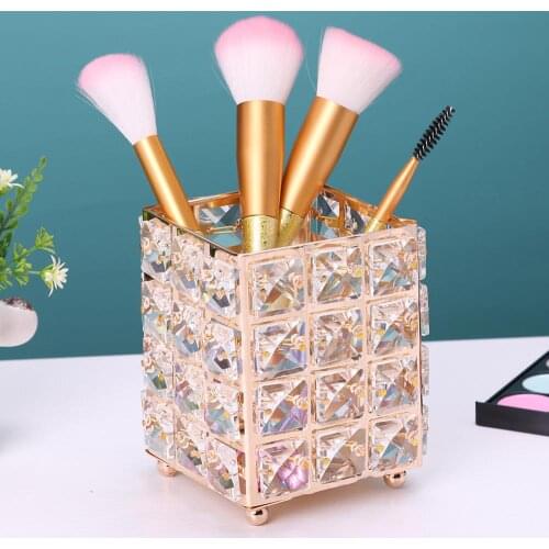 European Style Makeup Brush Storage Box Crystal Jewelry Cosmetics Organizer Fashion Women Cosmetic Brush Bucket