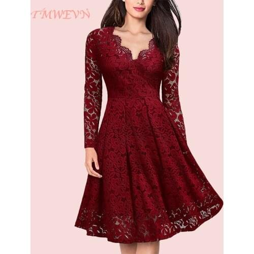Women Dresses V-Neck Off Shoulder Lace Evening Party Dress Long Sleeve Dress Spring Autumn Vestido Invierno Mujer