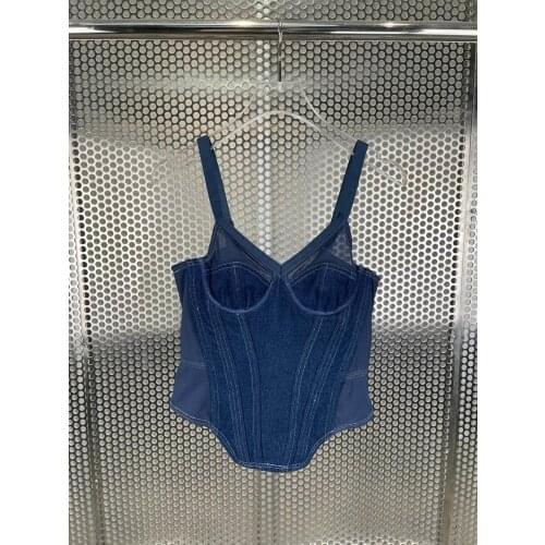 Summer High 2021SS Quality Women Hollow Denim Cowboy Vest Female Casual Luxury Tee Tank Tops Ddxgz2v 6.30