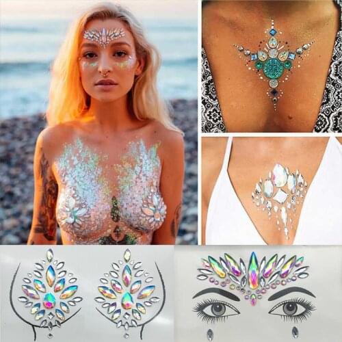 Face Adhesive Rhinestones Glass Sticker Strass Body Jewelry Temporary Tattoo Crystal Stickers Makeup Crystals Applique Chest Gem