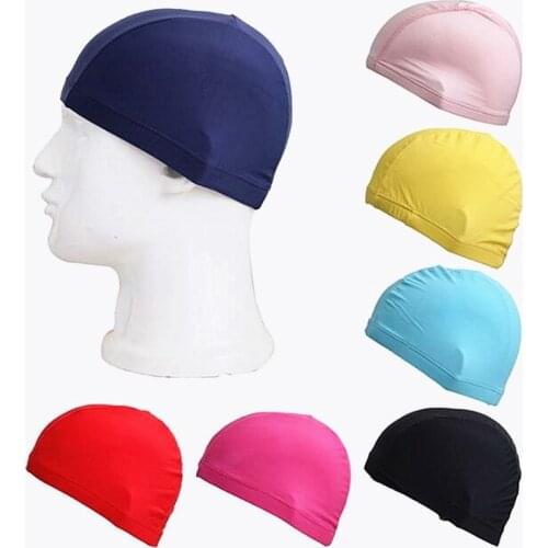 2020 Unisex Soft Swimming Cap Protect Ears Long Hair Sports Swim Pool Hat Teenages Elastic Lycra Swim Cap Bathing Cap Pure Color