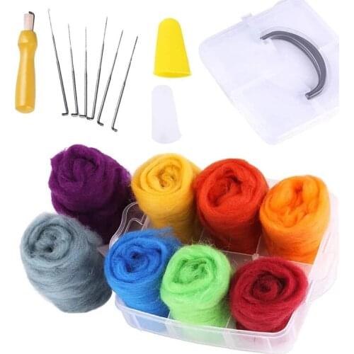 Nonvor Fibre Wool Yarn Roving with Plastic Storage Box, DIY Spinning Sewing Mold Needlework Starter Accessories Kit, Supplies