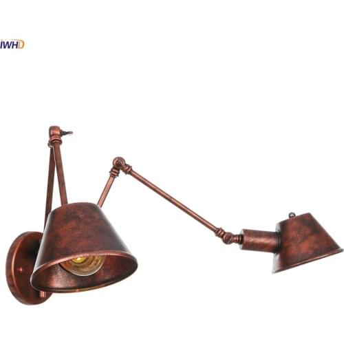 IWHD Loft Decor Industrial Retro Wall Lights For Home Bedroom Stair Mirror Light 2 Heads Swing Long Arm Vintage Wall Lamp Sconce