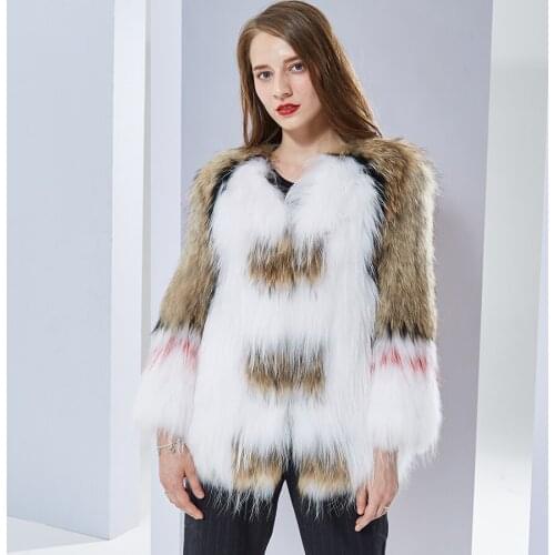 Real fur coat fashion Knitted natural Knitted Raccoon Dog Fur coat women fox fur coats fox Jacket