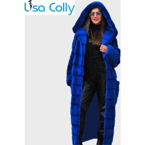 Women 5XL Winter Parka Coat Casual Long Sleeve Faux Fur Coat With Hooded Furry Thick Warm Long Faux Rabbit Fur Jacket Overcoat