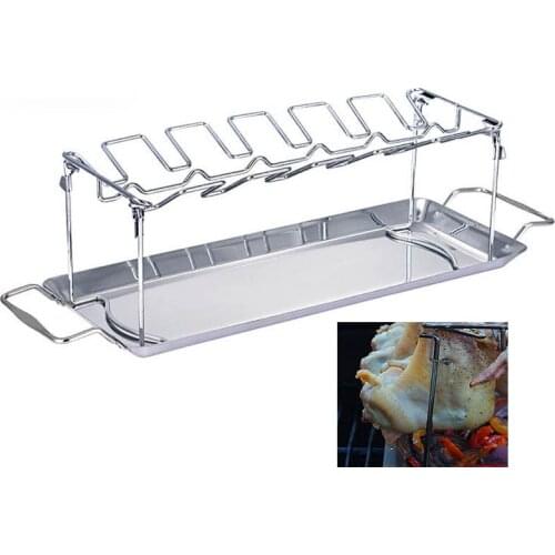 Stainless Steel Chicken Wing Leg Rack with Drip Tray Barbecue Bracket BBQ Dishes for Grill Smoker Picnic Holder Cooking Tools