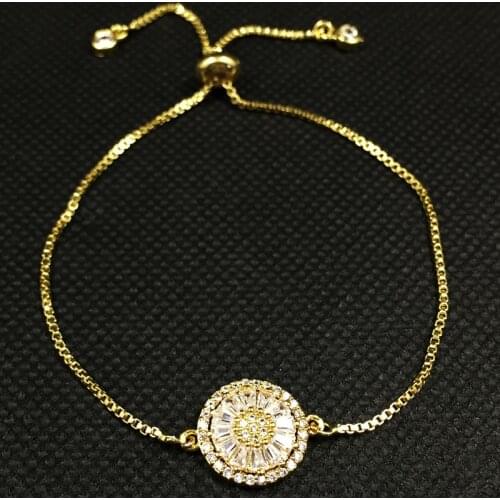 Pohier Full Shining CZ Zircon Crystal Bracelet for Women Gold Color Chain Link Charm Bracelets Jewelry for Wedding