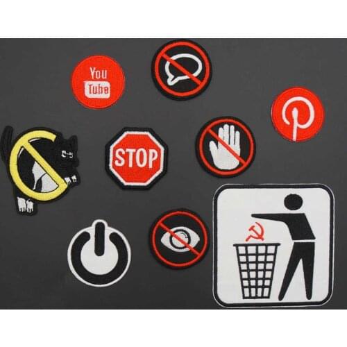 Warning Embroidery Patch Prohibition Sign Iron On Backing To Sticker DIY Jacket Laptop Phone