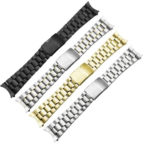 Stainless Steel Watch Band 16mm 18mm 20mm 22mm 24mm Strap Wristband Curved End Watch Strap Folding Buckle Replacement Wrist Belt