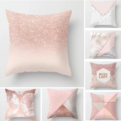 Rose Gold Pink Cushion Cover Square Pillowcase Home Decoration Geometric Pattern Shiny Pillow Covers Sofa Chair Pillowcases