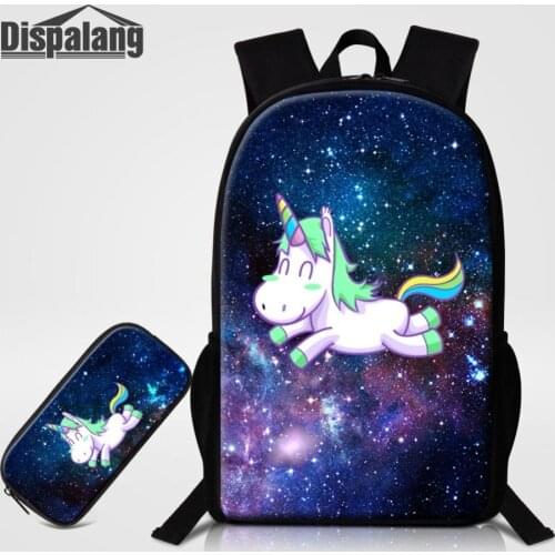 Universe Space Unicorn School Bags With Pencil Case For Girls Boys 16 Inch Large Backpacks Children Lightweight Bagpack Rucksack