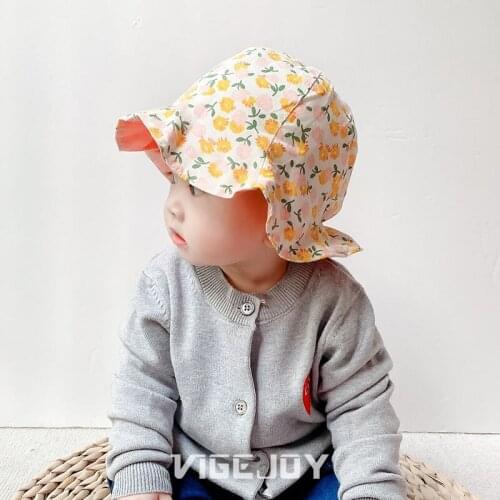 Spring Summer Baby Caps Floral Printing Sun Hats For Kids Girls Boys Cotton Double Faced Bucket Hats Toddler Hat