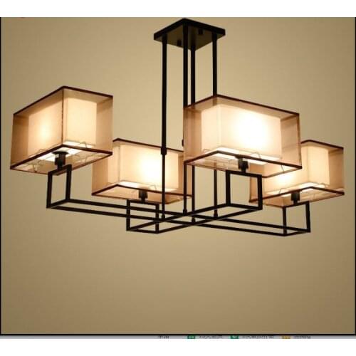 Modern new Chinese simple living room bedroom dining room atmosphere lighting creative antique wrought iron fabric chandelier