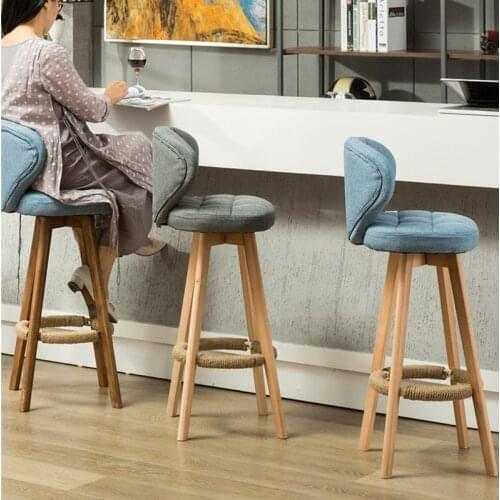 Modern and simple home retro high chair, upright shape, solid wood revolving bar chair, solid wood backrest