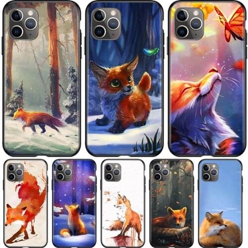 Cute cartoon animal fox For Apple iPhone 12 11 Pro Max mini XS Max XR X 8 7 6 6S Plus 5S SE 2020 Soft Black Phone Case