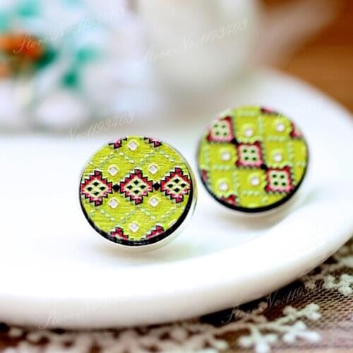Unique 3D Embossed 16mm Round Coloured Drawing pattern Laser Cut wood Cabochon DIY for Rings, Earring,Brooch,Necklace