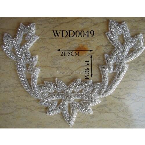 Beaded rhinestone neckline collar applique for dress WDD0049