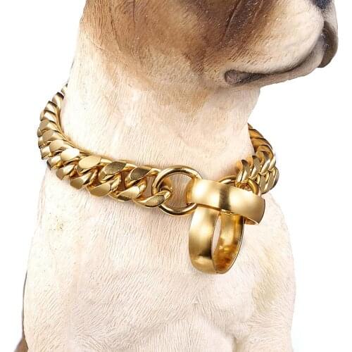Top quality 14mm 12~30 inch Miami Curb Cuban Pet Link Stainless Steel Large Dog Chain Collar Pet Necklaces