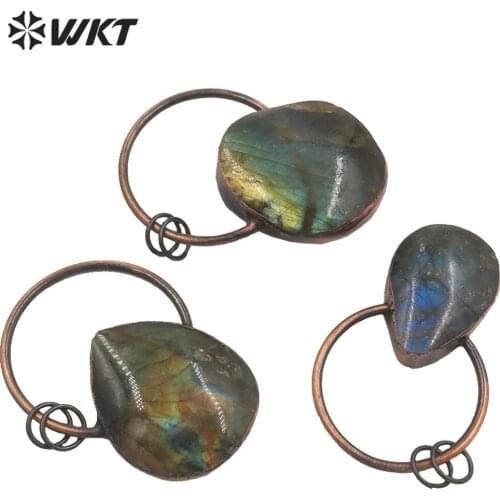 WT-P1689 Amazing WKT jewelry Accessory in Antique copper plated Labradorite stone pendant fashion vintage big necklace pendant
