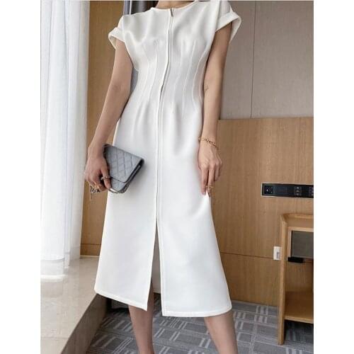 2021 Free Shipping New Summer Women Solid Color Dressess Elegant Vestidos White Party Bodycon Work Office Lady Female Slim Dress