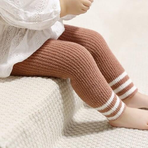 Toddler Girl Winter Tights Autumn Children Boys Thermal Thick Stripe Pants Kids Warm Cute Coral Fleece Leggings Baby Accessories