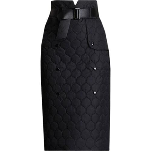 Winter Skirt down cotton-padded solid A-Line knee length skirt women Black warm thicken plus size