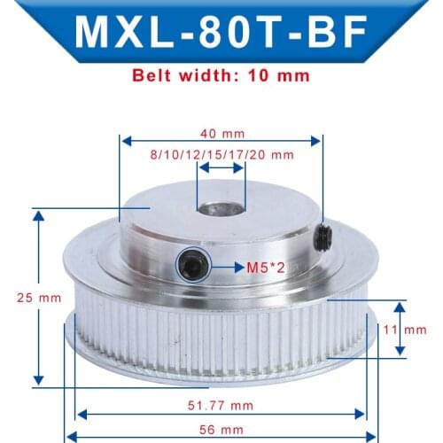 1 Piece MXL-80T Timing Pulley Bore Size 8/10/12/15/17/20 mm Pulley Wheel Slot Width 11 mm Match with Width 10 mm MXL-Timing belt