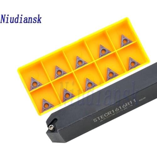1pc STECR1616H11 Outer Circle Turning Tool Holder STECL1616H11 Arbor CNC Lathe Tool 10pcs TCMT1102 TCGT Carbide Insert Lathe Set
