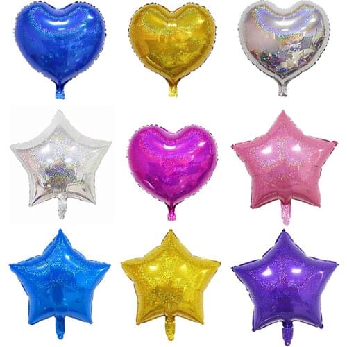10pcs 18inch Laser Metallic Star Heart Foil Balloons Wedding Birthday Party Decoration Baby Shower Inflatable Helium Air Globos