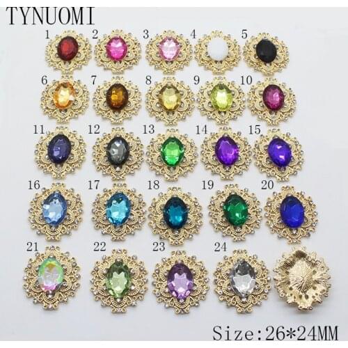 10pcs/lot26*24MM Acrylic Button Decorative Metal Rhinestone Flatback Button Gold Plated Sewing Flower Center DIY Accessories