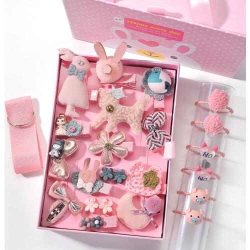 24pcs/Box New Children Cute Hair Accessories Set Baby Fabric Bow Flower Hairpins Barrettes Hair clips Girls Headdress Gift