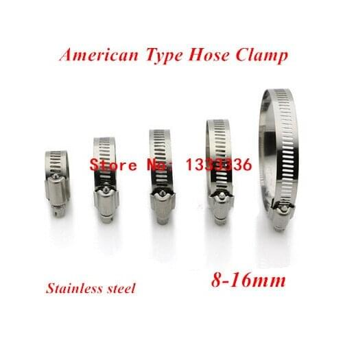 50pcs 8-16mm(8mm-16mm) American Type Screw Band Worm Drive Hose Clamps, 304 Stainless steel hose Hoop Pipe Clips