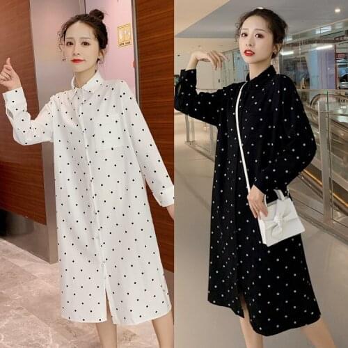 801# Maternity Dress Spring Autumn Cotton Polka Dot Loose Stylish Dress for Pregnant Women Mom Dress