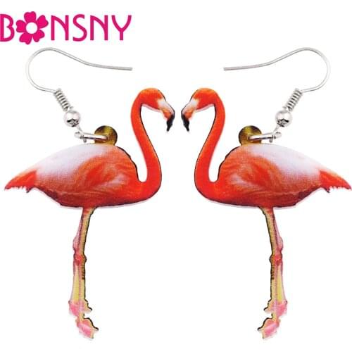 Bonsny Acrylic Pattern Flamingo Earrings Bird Drop Dangle Long Big Elegant Animal Jewelry For Women Girl Gifts Party Accessories