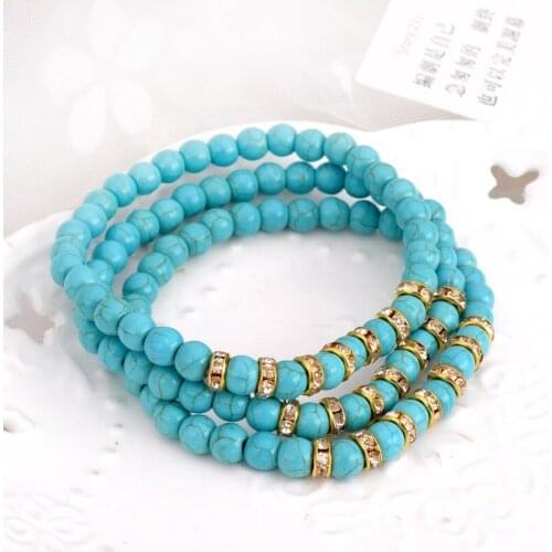 Natural Green TURQUOISE Hand Carved Three Circle Bracelet Fashion Boutique Jewelry Mens and Womens Multi Circle Bracelet