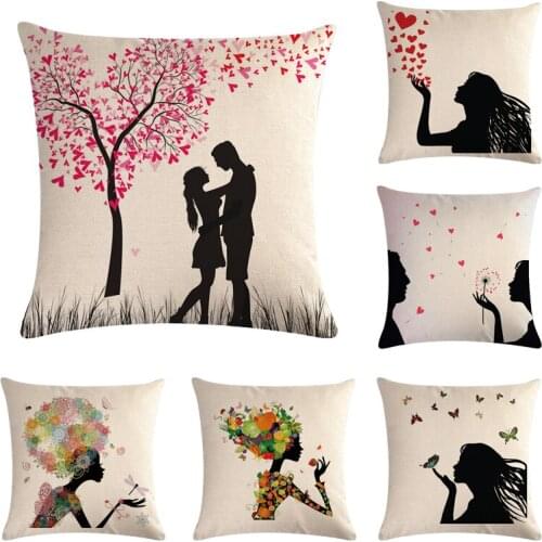 Flower Butterfly Girl Cushion Cover Cotton Linen Pillow Case Throw Wedding Decorative Pillowcase Cushion Covers