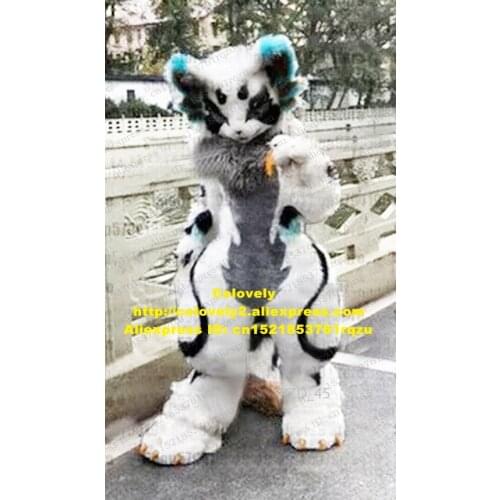 Black White Long Fur Furry Wolf Husky Dog Fox Fursuit Mascot Costume Adult Cartoon Character Photo Session Crew Cabaret zz8306