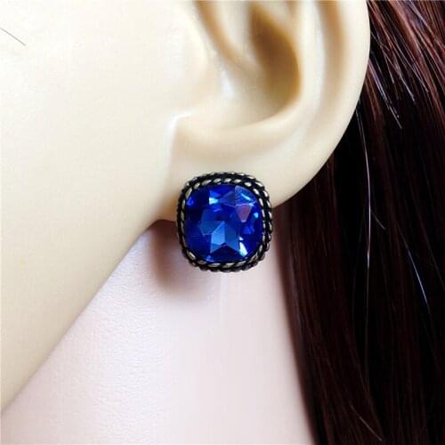 Cheap Brand Bronze Square Blue Rhinestone Glass Crystal Discount Earrings Pendientes Brincos CC Ali Express Jewelry