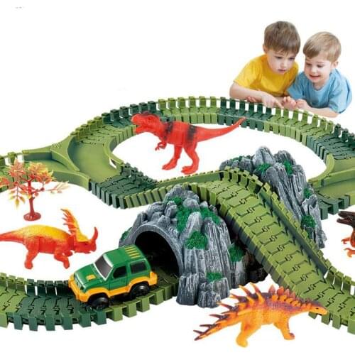 1:43 Scale Electric Railway Race Track Miniature Dinosaur Set of Cars for Boy Magical DIY Auto Slot Car Track Train Children Toy