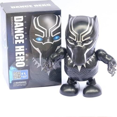 The Avengers Electronic Toys LED Music Light Walking Dancing Black Panther Doll Figures Robot Toys For Children Christmas Gift