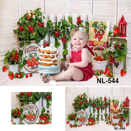 Sweet Strawberry Farmer Market Background for Photography Girl Birthday Party Flower Basket Photo Backdrop Decorations Photozone