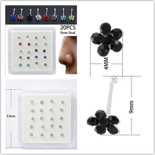 32 styles 20Pcs/Box Body Nose Piercing Jewelry Nose Rings Nose Studs For Women Colored Crystal Flower Nose Jewelry Wholesale 2