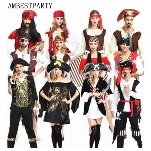 Hot 2017 Pirate Costume Captain Jack Pirate Buccaneer Swashbuckler Clothing Halloween Cosplay Costume Lovers clothes AMBESTPARTY