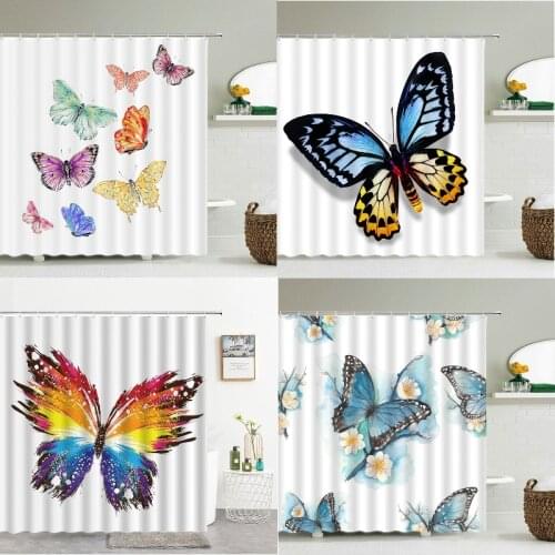 Grass color creative butterfly shower curtain waterproof Curtain Curtains for kitchen curtains curtain shower curtain Bath mat