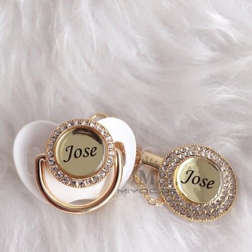 MIYOCAR Personalized any name 11 colors white simple bling pacifier and pacifier clip BPA free dummy bling unique design P2